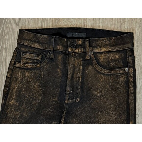 7 for All Mankind Skinny Jeans 26 Coated Snake Print Bronze Metallic Denim 7FAM - Picture 3 of 7